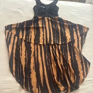 Reverse Black and Tan Striped Dress